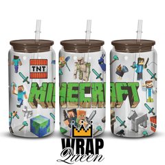 Minecraft Gaming UV DTF 16oz Glass Cup Wrap