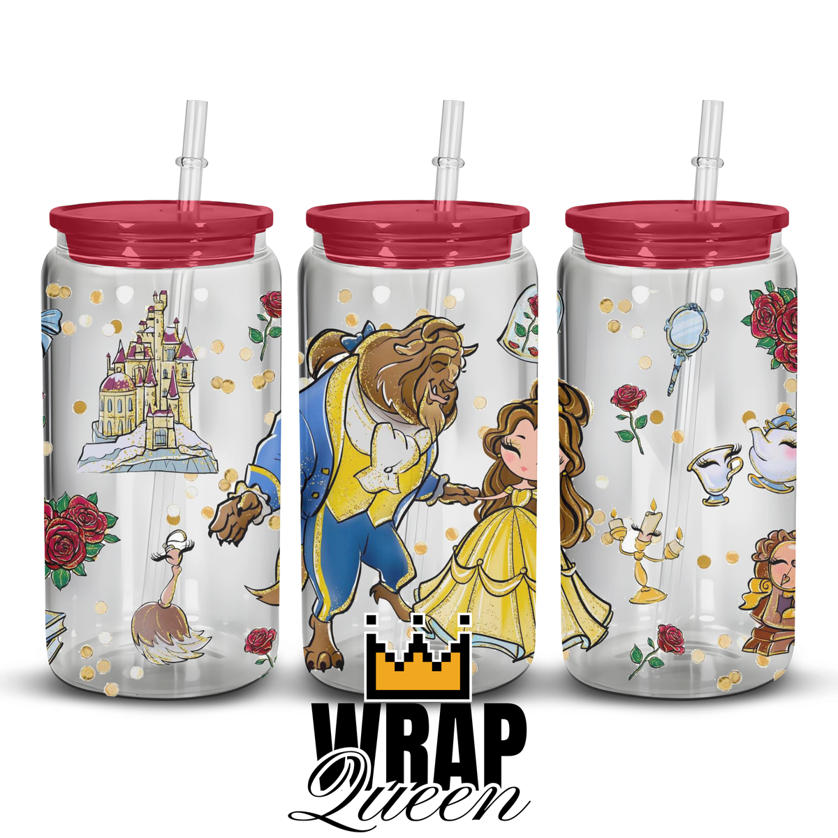 Princess Beauty and the Beast Belle UV DTF 16oz Glass Cup Wrap