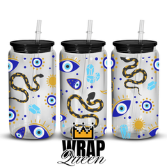 Evil Eye Snakes UV DTF 16oz Glass Cup Wrap