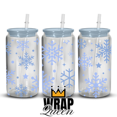 Christmas Snowflake UV DTF 16oz Glass Cup Wrap