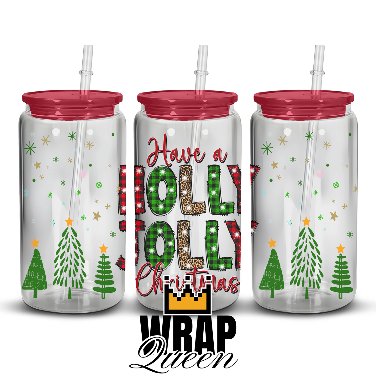 Have A Holly Jolly Christmas UV DTF 16oz Glass Cup Wrap