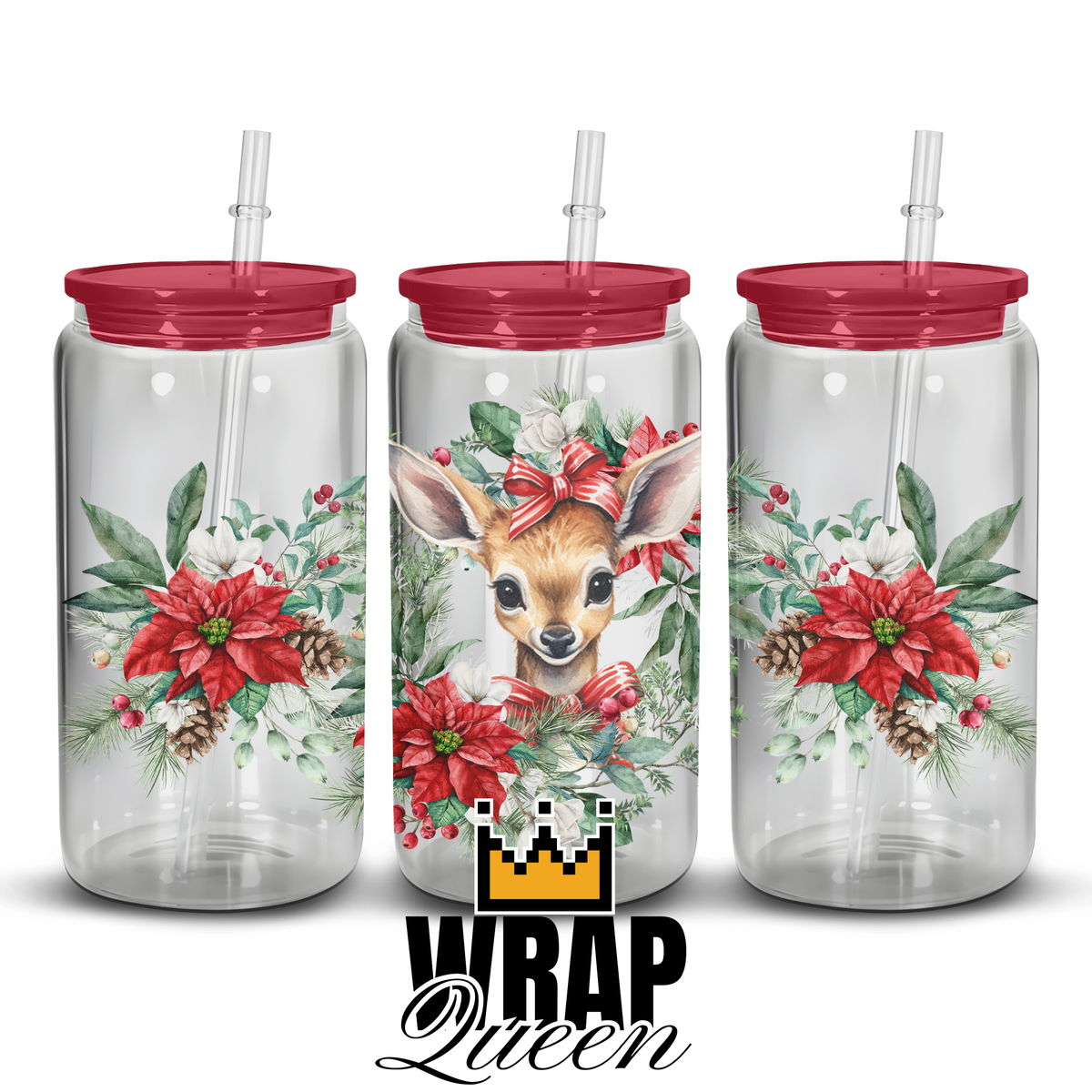 Christmas Deer UV DTF 16oz Glass Cup Wrap