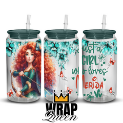 Just a girl who loves Merida Brave UV DTF 16oz Glass Cup Wrap