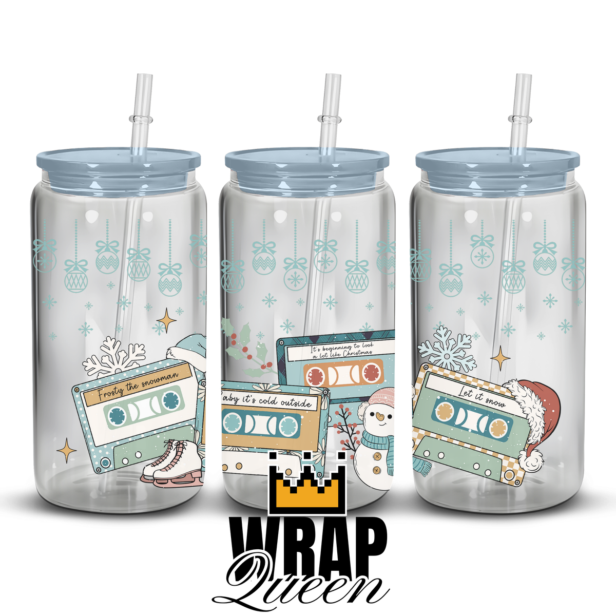 Christmas Mix Tapes - Blue UV DTF 16oz Glass Cup Wrap