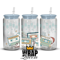 Christmas Mix Tapes - Blue UV DTF 16oz Glass Cup Wrap