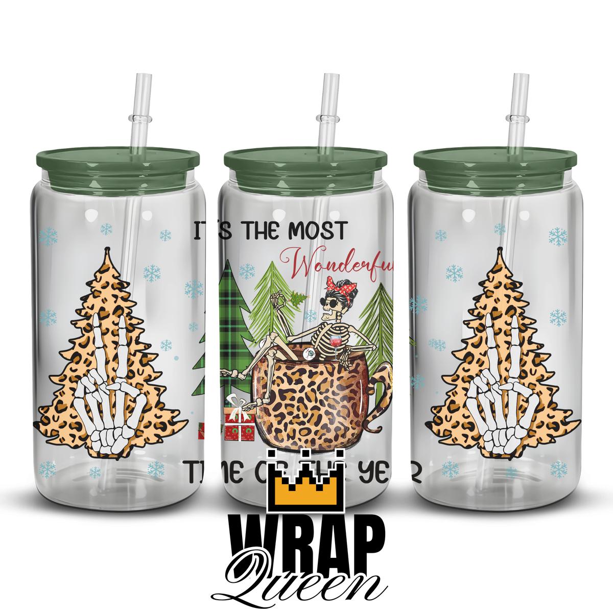 Its the most wonderful time of the year 3 UV DTF 16oz Glass Cup Wrap