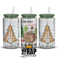 Its the most wonderful time of the year 3 UV DTF 16oz Glass Cup Wrap