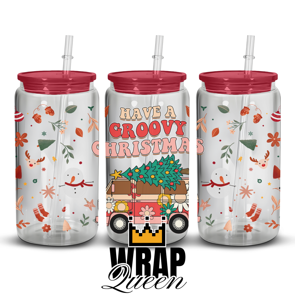 Have a groovy Christmas UV DTF 16oz Glass Cup Wrap