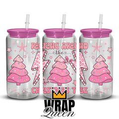 Pink Trees UV DTF 16oz Glass Cup Wrap