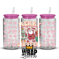 Merry Christmas UV DTF 16oz Glass Cup Wrap