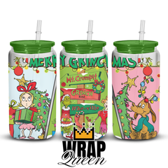 Merry GRINCHMAS Movies Films UV DTF 16oz Glass Cup Wrap