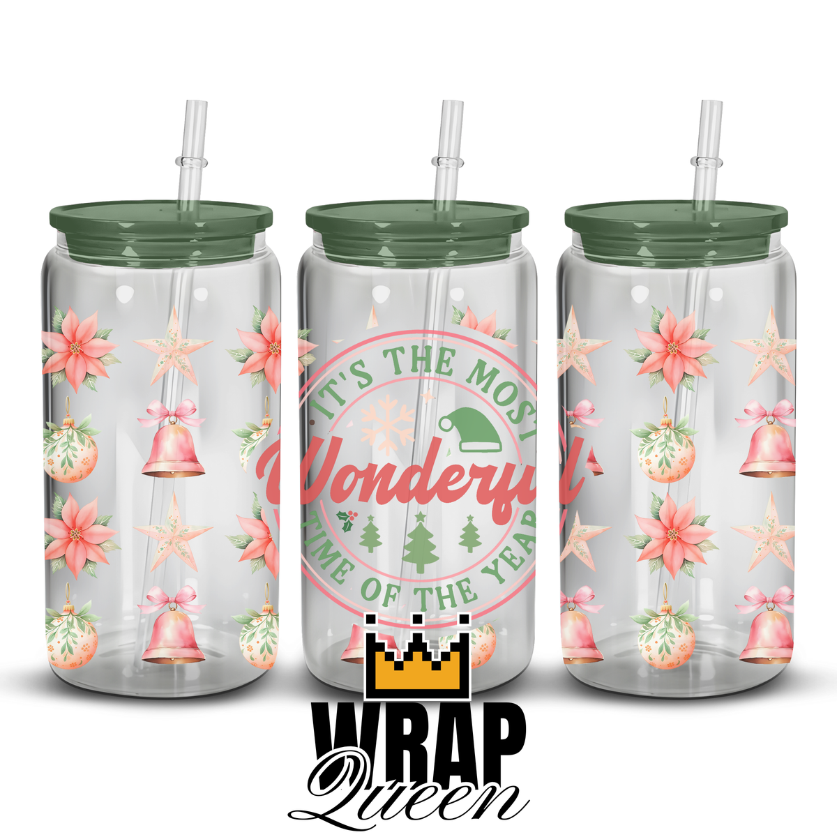 It's the most wonderful time of the year 2 UV DTF 16oz Glass Cup Wrap