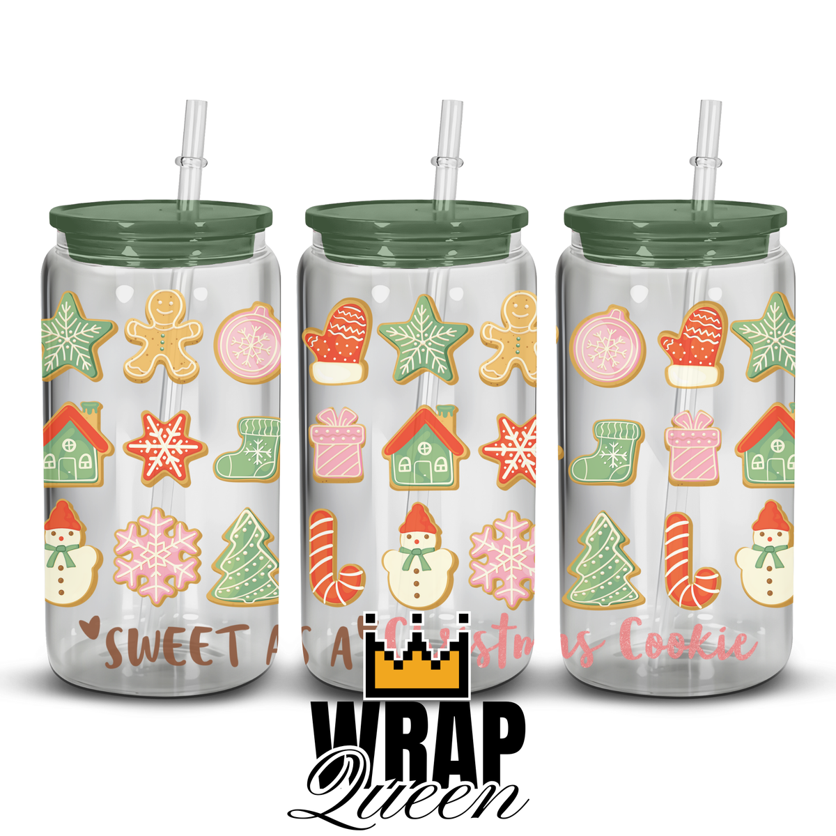 Sweet as a Christmas cookie UV DTF 16oz Glass Cup Wrap