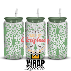 Wishing you a merry Christmas UV DTF 16oz Glass Cup Wrap