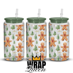 Gingerbread Trees UV DTF 16oz Glass Cup Wrap