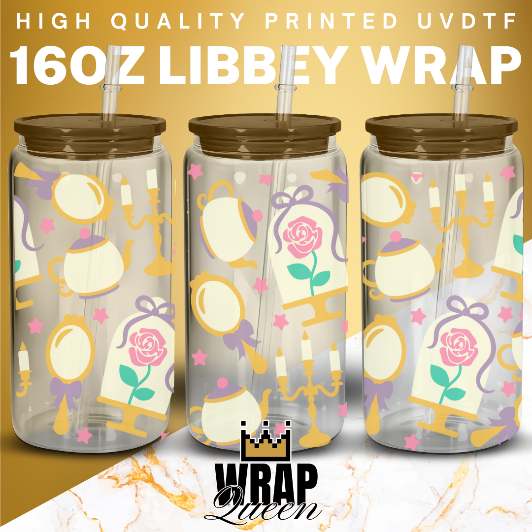 Princess Belle Beauty Inspired UV DTF 16oz Glass Cup Wrap