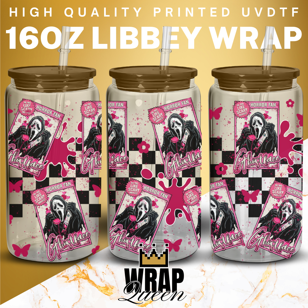 Ghostface horror fan cards UV DTF 16oz Glass Cup Wrap