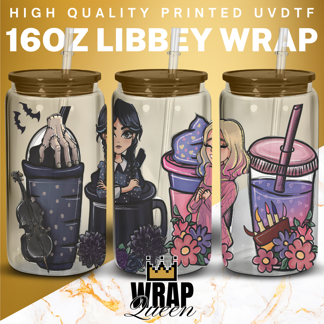 Wednesday Cups UV DTF 16oz Glass Cup Wrap
