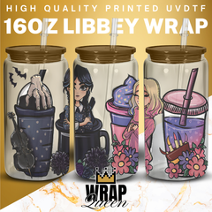 Wednesday Cups UV DTF 16oz Glass Cup Wrap