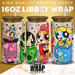 Powerpuff Girls Cups UV DTF 16oz Glass Cup Wrap