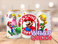 Cartoon Plumber Coffee UV DTF 16oz Glass Cup Wrap