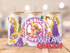 Princess Rapunzel Tangled Coffee UV DTF 16oz Glass Cup Wrap