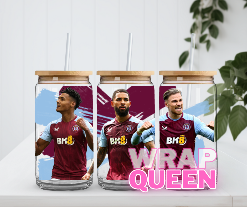 Football Villa UV DTF 16oz Glass Cup Wrap