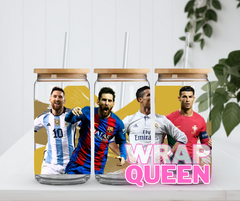 Football GOAT Ronaldo Messi UV DTF 16oz Glass Cup Wrap