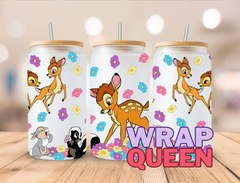 Deer Cartoon Small Flowers UV DTF 16oz Glass Cup Wrap