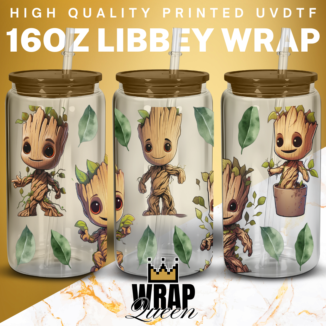 Superhero Groot UV DTF 16oz Glass Cup Wrap